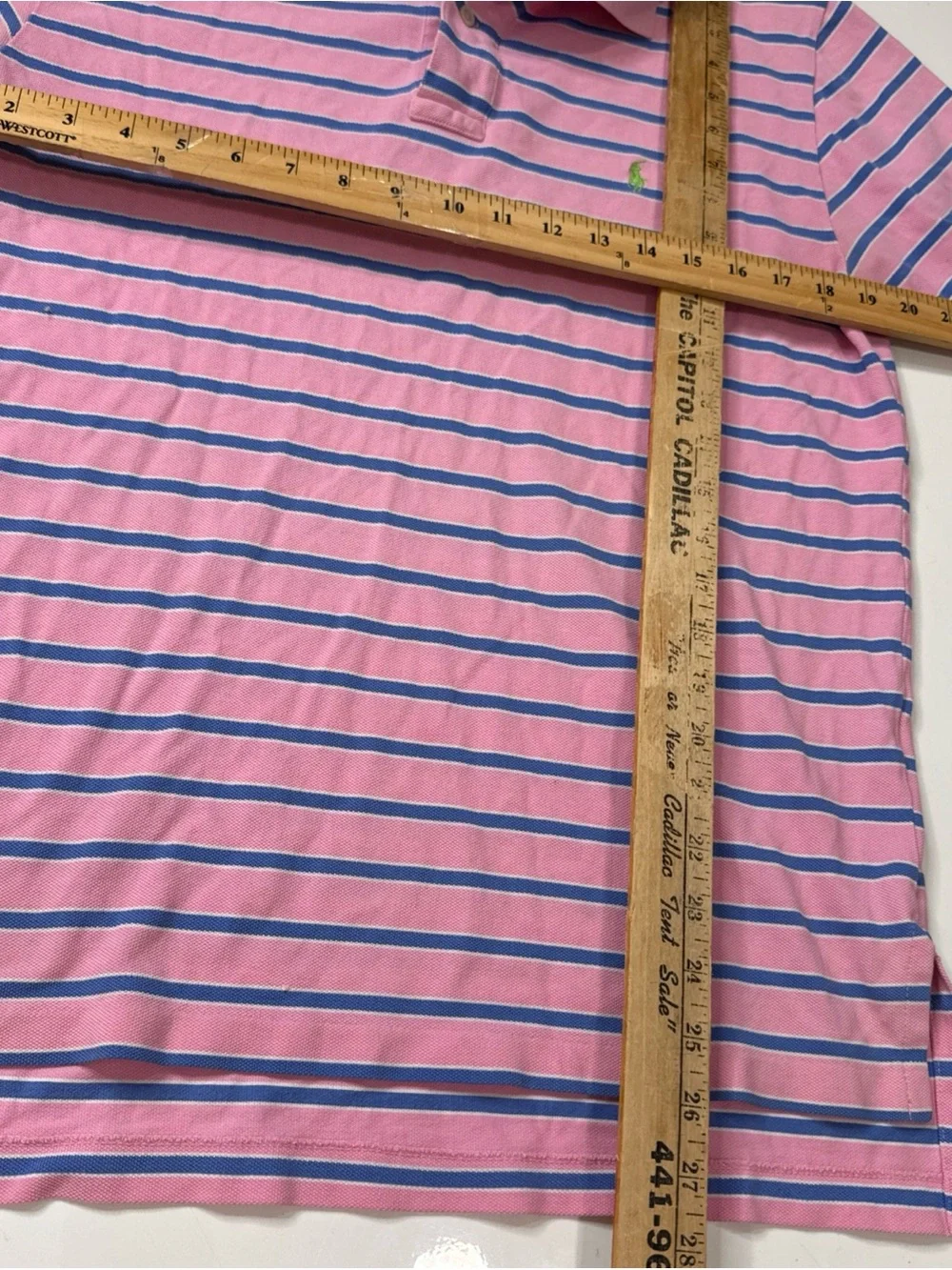 Polo Ralph Lauren Men's M Blue and Pink Striped Short Sleeve Polo Shirt A!0826